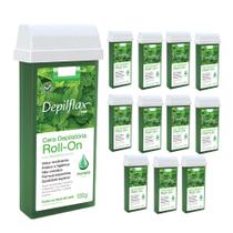 Kit 12 Refil Ceras Depilação Hortelã Refil Roll On Depilatória Depilflax 100g