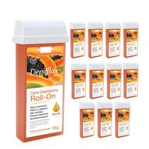 Kit 12 Refil Ceras para Depilação Roll On Quente Mamão Mel Depilatória 100g Depilflax