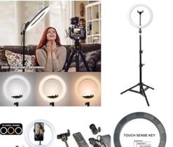 Kit 12 Ring Light Tripé 2,1 Fonte Tomada Com Controle Remoto