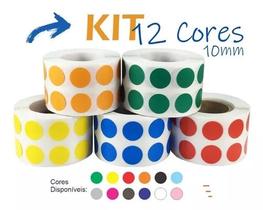 Kit 12 Rls 10mm Etiquetas Redonda Colorida Envio Expresso