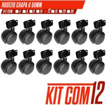Kit 12 Rodinha P/ Móveis Chapa U 50mm Roda Rodízio Sup 60 kg