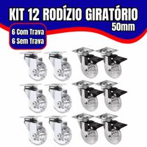 Kit 12 Rodízio Giratório Em Gel Rodinha Silicone Para Móveis 50mm 6 Com Freio 6 Sem Freio Anti Risco