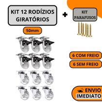 Kit 12 Rodízio Giratório Gel Rodinha De Silicone Com Parafusos 50mm