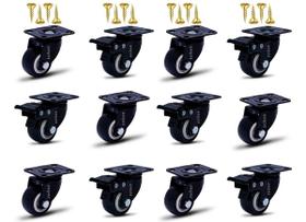 Kit 12 Rodízio Linha Black Placa 41mm Móveis 6 Com Freio 6 Sem Freio Placa 360kg Preto - Colson Kit 12 Rodízio Linha Black Placa 41mm Móveis 6 Com Freio 6 Sem Freio Placa 360kg Preto - Colson