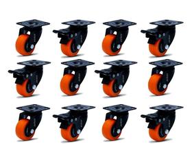 Kit 12 Rodízio Linha Black Placa 50mm 6 Com Freio 6 Sem Freio 600kg Laranja - Colson Kit 12 Rodízio Linha Black Placa 50mm 6 Com Freio 6 Sem Freio 600kg Laranja - Colson