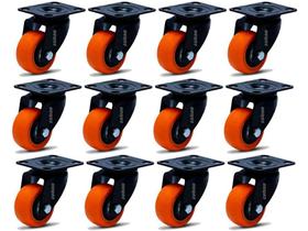 Kit 12 Rodízio Linha Black Placa 50mm Sem Freio 600kg Laranja - Colson Kit 12 Rodízio Linha Black Placa 50mm Sem Freio 600kg Laranja - Colson