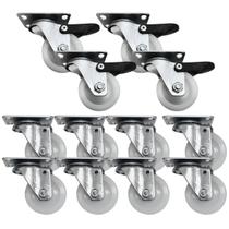 Kit 12 Rodizios Nylon 2pol. Base Girat.(4 Com Freio + 8 Sem)