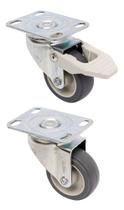 Kit 12 Rodizios Placa Girat. 2pol. R210 Pvc (6 Com Freio + 6 Sem)