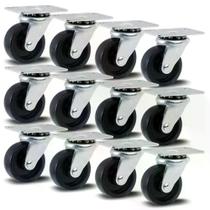 Kit 12 Rodízios Série Leve 10 1.5/8" 41mm Placa - Polipropileno 240kg - Colson - 2797