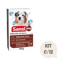 Kit 12 Sabonete em Barra Coco Sanol Dog p Cães e Gatos 90g