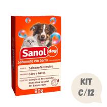 Kit 12 Sabonete em Barra Sanol Dog Neutro p Cães e Gatos 90g - Sanoldog