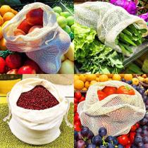 Kit 12 Saco Reutilizável Algodão De Malha Para Feira Frutas