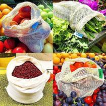 Kit 12 Saco Reutilizável Algodão De Malha Para Feira Frutas - VIL