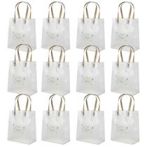 Kit 12 Sacola Transparente Feliz Natal Alça Bolsa Gifts 20cm