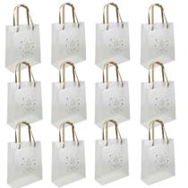Kit 12 Sacola Transparente Feliz Natal Alça Bolsa Gifts 25cm
