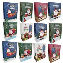 Kit 12 Sacolas De Natal Presente Papai Noel Natalinas 37cm