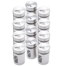 Kit 12 Saleiro Pimenteiro Porta Condimentos Vidro Inox Visor