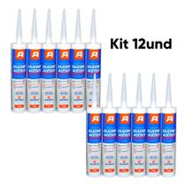 Kit 12 Silicone Branco Acetico AutoFix 230G