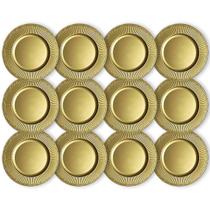 Kit 12 Sousplat Redondo Dourado Polipropileno 33Cm Rafimex