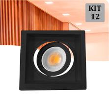 Kit 12 Spot Embutir MR11 Recuado Quadrado Preto + Lamp BF