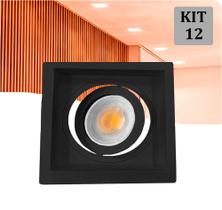 Kit 12 Spot Embutir MR11 Recuado Quadrado Preto + Lamp BQ