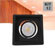 Kit 12 Spot Embutir PAR20 Recuado Quadrado Preto + Lamp BF