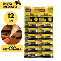kit 12 Super Cola Instantânea Cola Plástico Borracha Porcelana Cartela com 12 Unidades Facilidade p/