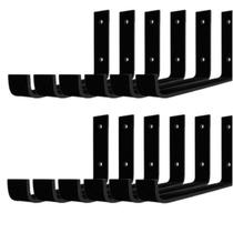 Kit 12 Suportes Mão Francesa Invertida 30cm Ferro 25mm Preto Fosco