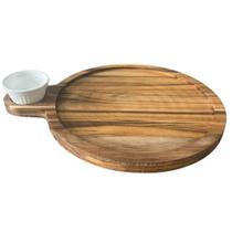 Kit 12 Tábuas Teca para Servir com Cabo Ramekin 30ml Churrasco Aperitivos Bar Zanline