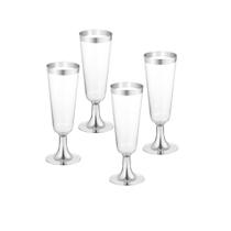 Kit 12 Taças De Champanhe Em Plástico Com Borda Prata 150Ml