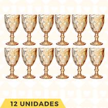 Kit 12 Taças Vidro Diamante Metalic 330ML Ambar Bico De Jaca