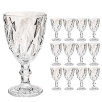Kit 12 Taças Vidro Transparente 340ml Bico de Jaca Diamante Vinho