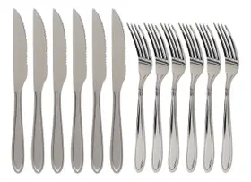 Kit 12 Talheres Aço Inox 6 Garfos E 6 Facas Cozinha Jantar