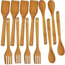 Kit 12 Talheres Grande Utensílios Cozinha em Bambu Kit 12 Talheres Grande Utensílios Cozinha em Bambu
