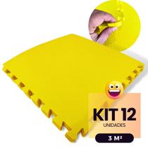Kit 12 Tapete Infantil EVA Placas Peça Estilo Piso Tatame 50x50cm 10mm (3 m²) Emborrachado Crianças Bebes Exercícios c/ Encaixe + Bordas Acabamento