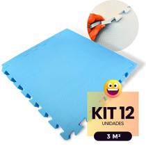 Kit 12 Tapete Infantil EVA Placas Peça Estilo Piso Tatame 50x50cm 10mm (3 m²) Emborrachado Crianças Bebes Exercícios c/ Encaixe + Bordas Acabamento