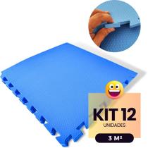 Kit 12 Tapete Infantil EVA Placas Peça Estilo Piso Tatame 50x50cm 10mm (3 m²) Emborrachado Crianças Bebes Exercícios c/ Encaixe + Bordas Acabamento