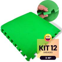 Kit 12 Tapete Infantil EVA Placas Peça Estilo Piso Tatame 50x50cm 10mm (3 m²) Emborrachado Crianças Bebes Exercícios c/ Encaixe + Bordas Acabamento