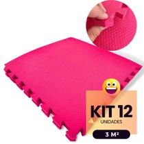 Kit 12 Tapete Infantil EVA Placas Peça Estilo Piso Tatame 50x50cm 10mm (3 m²) Emborrachado Crianças Bebes Exercícios c/ Encaixe + Bordas Acabamento