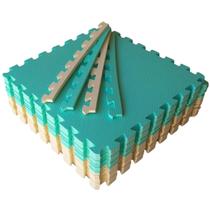 Kit 12 Tatame Tapete EVA Verde Água e Creme 50x50x1cm 10mm