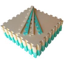 Kit 12 Tatame Tapete EVA Verde Água e Creme 50x50x2cm 20mm