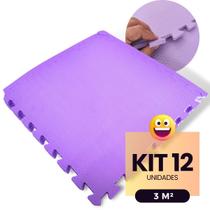 Kit 12 Tatames Infantil Colorido 50cmx50cm 10mm (Montado 3m²) +24 Bordas p/ Bebê Criança Pet Piscina Brinquedo Quebra Cabeça