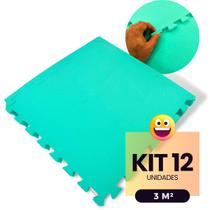 Kit 12 Tatames Infantil Colorido 50cmx50cm 10mm (Montado 3m²) +24 Bordas p/ Bebê Criança Pet Piscina Brinquedo Quebra Cabeça