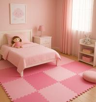 Kit 12 Tatames Tapetes EVA 50x50 10mm Rosa Bebê e Pink Menina Kit 12 Tatames Tapetes EVA 50x50 10mm Rosa Bebê e Pink Menina