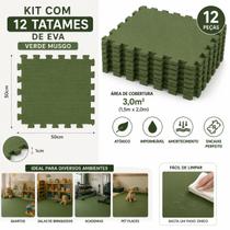 Kit 12 Tatames Tapetes EVA 50x50x1cm 10mm VERDE MUSGO Kit 12 Tatames Tapetes EVA 50x50x1cm 10mm VERDE MUSGO