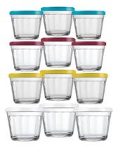 Kit 12 Tigelas De Vidro Potes Americano Congelar Tampa 150ml