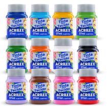 Kit 12 Tinta Para Tecido Fosca 37 ml Acrilex - Kit 4