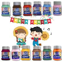 Kit 12 Tintas de Tecidos Cores do Arraial Acrilex - 185247