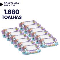 Kit 12 Toalhinhas Umedecidas Turma da Cegonha Tampa FlipFlop 140 Unidades