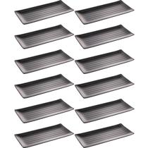 Kit 12 Travessas para Servir Sushi Sashimi Melamina 35x16cm Pratos Retangulares Pretos Tóquio Lyor Kit 12 Travessas para Servir Sushi Sashimi Melamina 35x16cm Pratos Retangulares Pretos Tóquio Lyor